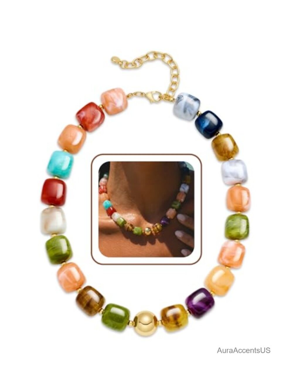 Colorful Chunky Beaded Necklace for Women Trendy Summer Jewelry